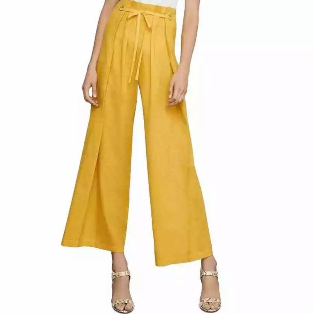 BCBGMAXAZRIA  Citron Yellow Paperbag Waist wide leg Pants NEW